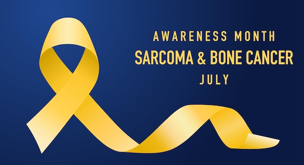 Sarcoma Bone Cancer Awareness Month banner concept is celebrated every July. Yellow ribbon on a blue background. Vector illustration