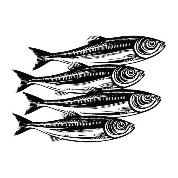 Sardine fish woodcut print style vector design
