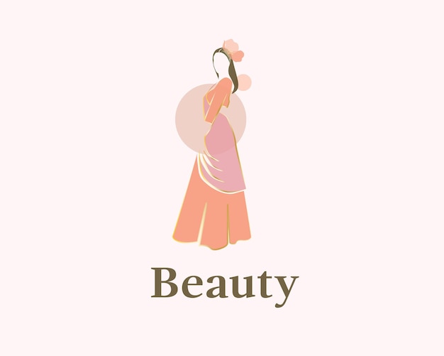 Vettore modello di progettazione del logo del sari con figura femminile
