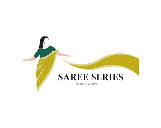 Saree logo design with women figure template women india dress or clothing logo design