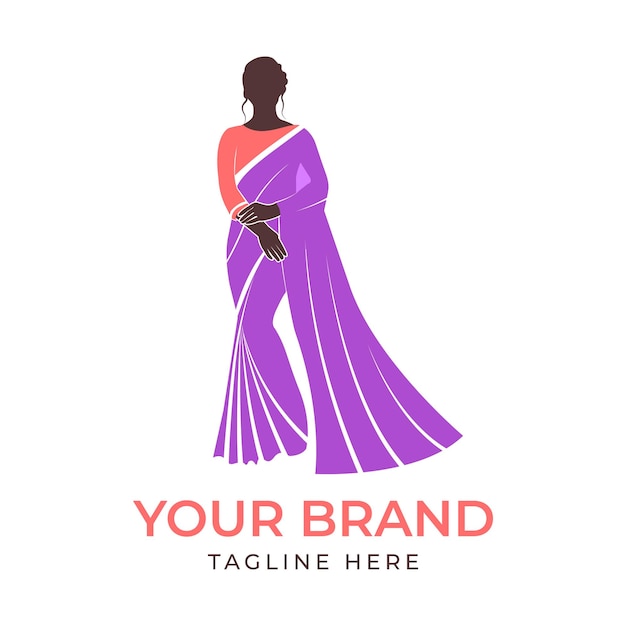 Saree logo with women figure modern design template