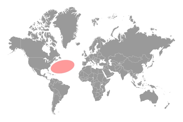 Вектор Саргассово море на карте мира векторная иллюстрация