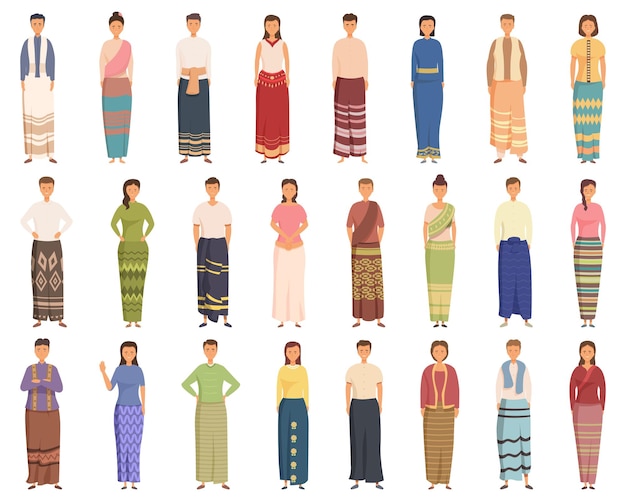 Vector sarong iconen set cartoon vector vrouw rok zomer mode