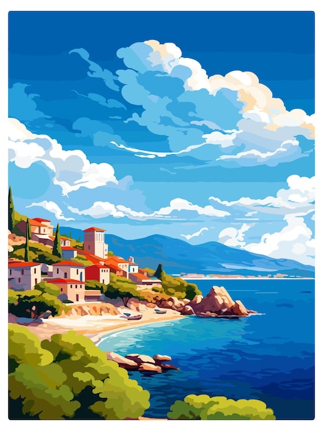 Vector saronic islands greece vintage travel poster souvenir postcard portrait painting wpa illustration