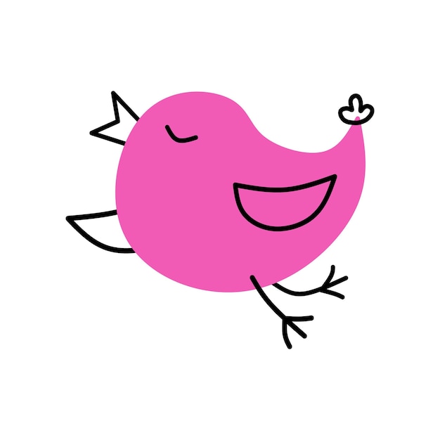 Vector sartoon cute little pink bird on white background