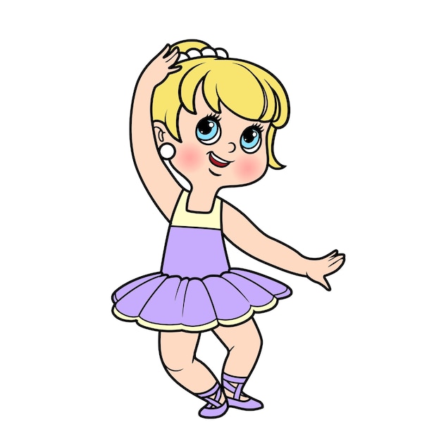 Sartoon 小さなバレリーナの女の子が白い背景で隔離のページを着色のカラー バリエーションを踊る