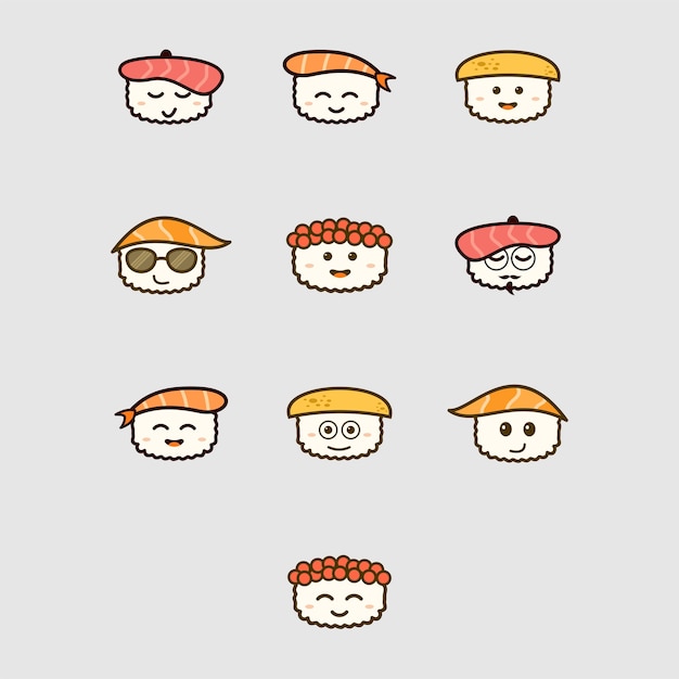 Sashimi gezichten emoji icon set