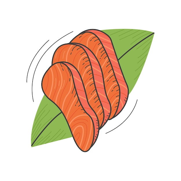 Сашими Кусочки лосося на листе на изолированном фоне