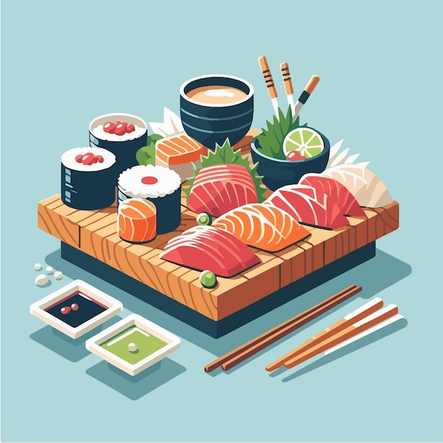 Vector sashimi set of raw fish meat