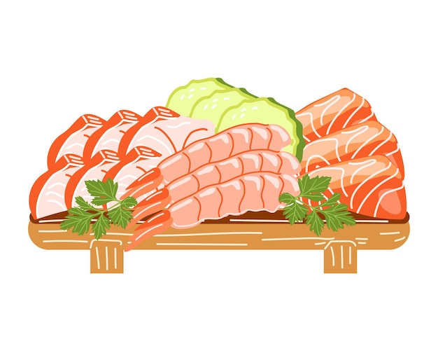 Sashimi vlees snijden asianfood hand getrokken illustratie geïsoleerde witte achtergrond