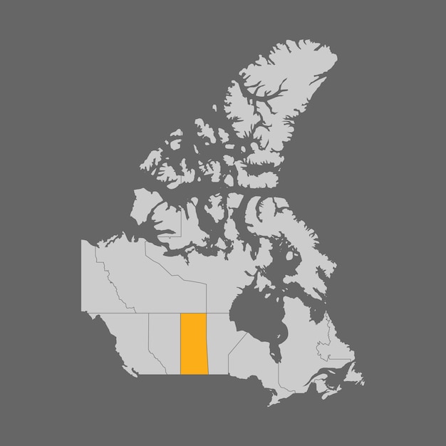 Evidenziazione della provincia del saskatchewan sulla mappa del canada