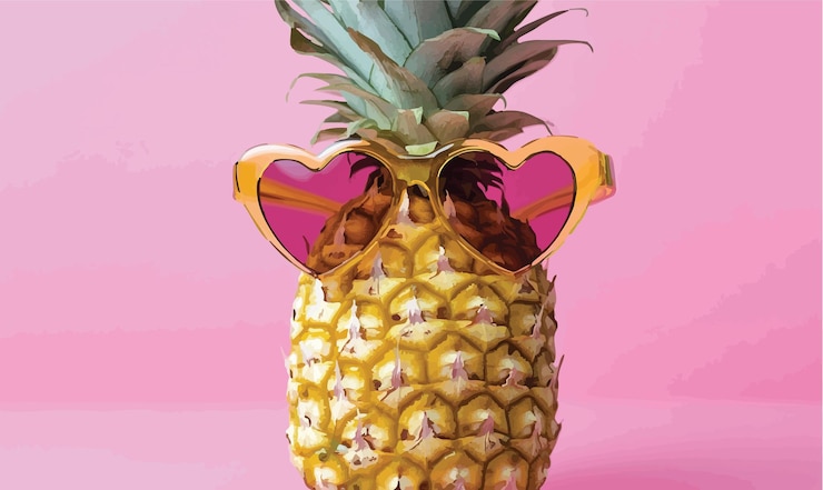 Vector sassy pineapple with heartshaped sunglasses
