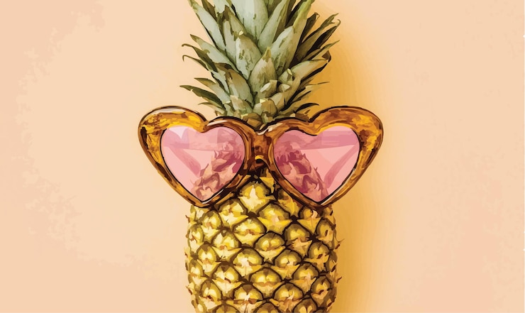 Vector sassy pineapple with heartshaped sunglasses