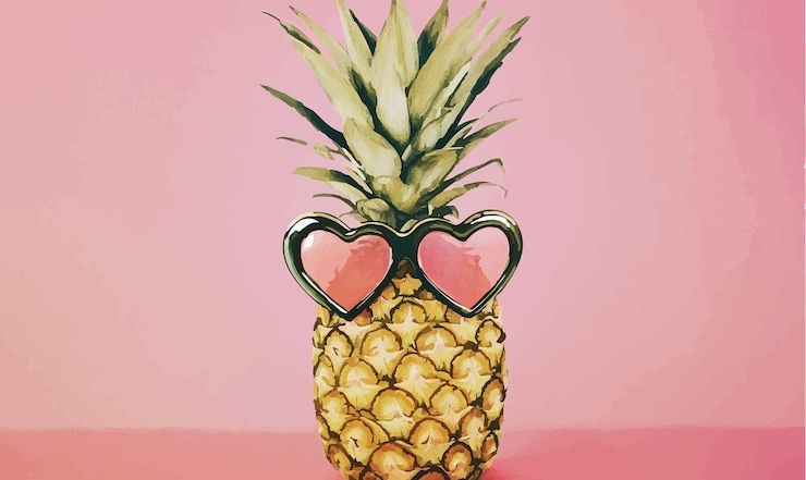 Vector sassy pineapple with heartshaped sunglasses