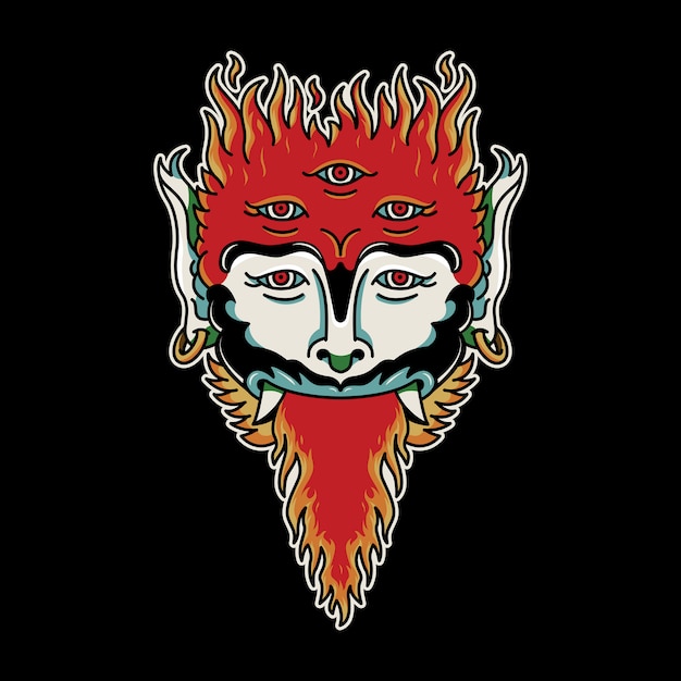 Satan face fire vintage tattoo retro