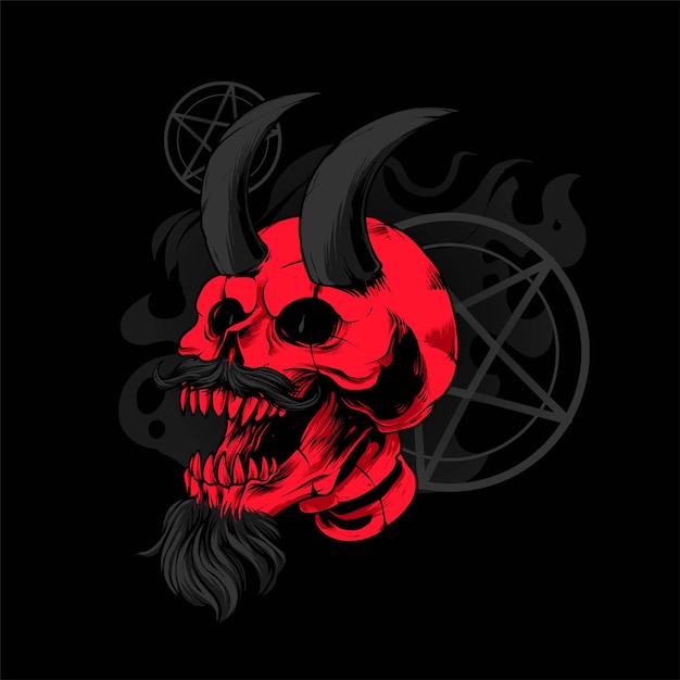 Satan schedel met hoorn illustratie, perfect voor T-shirt, kleding of merchandise ontwerp