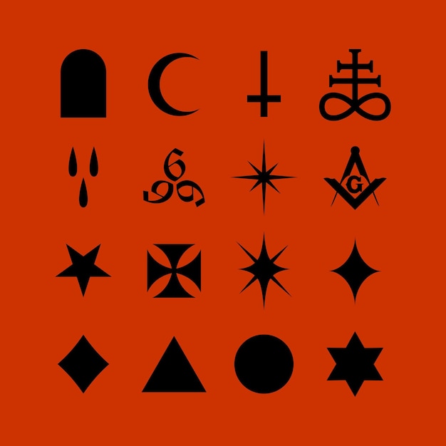 Vector satanic symbols medieval occultism magic stamps sigils keys mystical symbols knots devil's cross sigil lucifer baphomet vector