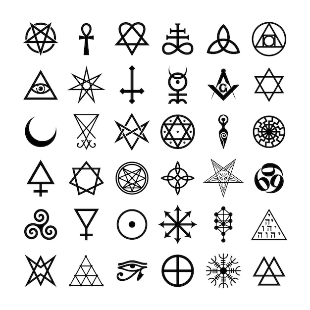 Vector satanische symbolen middeleeuws occultisme magische stempels sigils sleutels mystieke symbolen knopen duivelskruis sigil lucifer baphomet vector