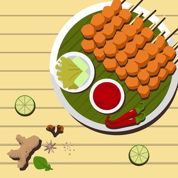 Satay 플랫 스타일 일러스트 벡터 디자인
