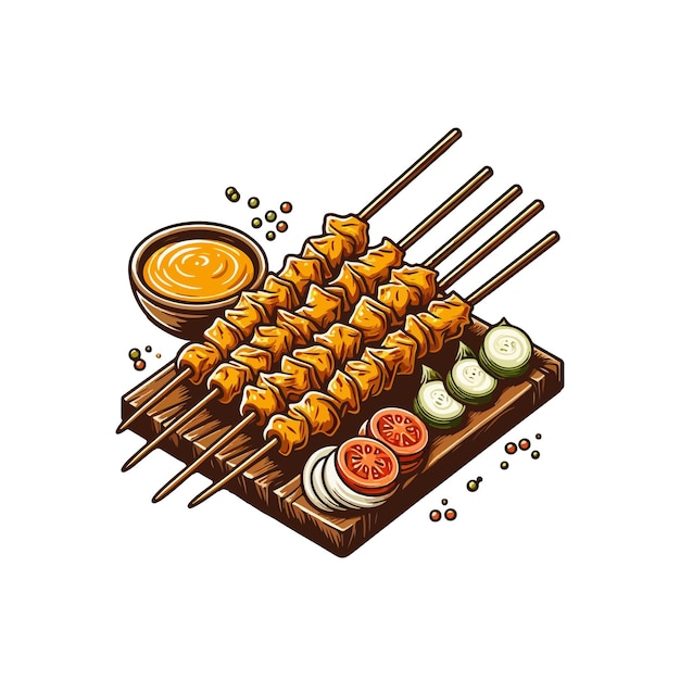 Vector satay indonesian bood meat bbq ai generated image