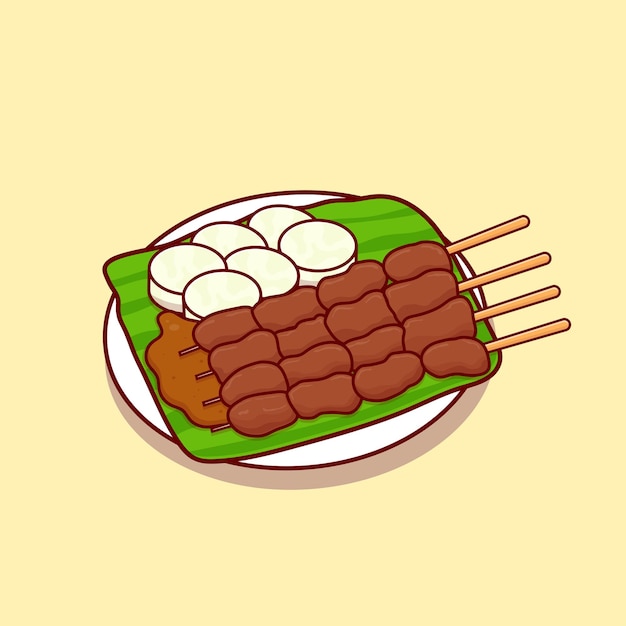 Sate bereid op een plaat cartoon vector pictogram illustratie