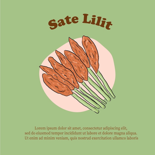 sate lilit balinese hand drawn indonesian food illustrated