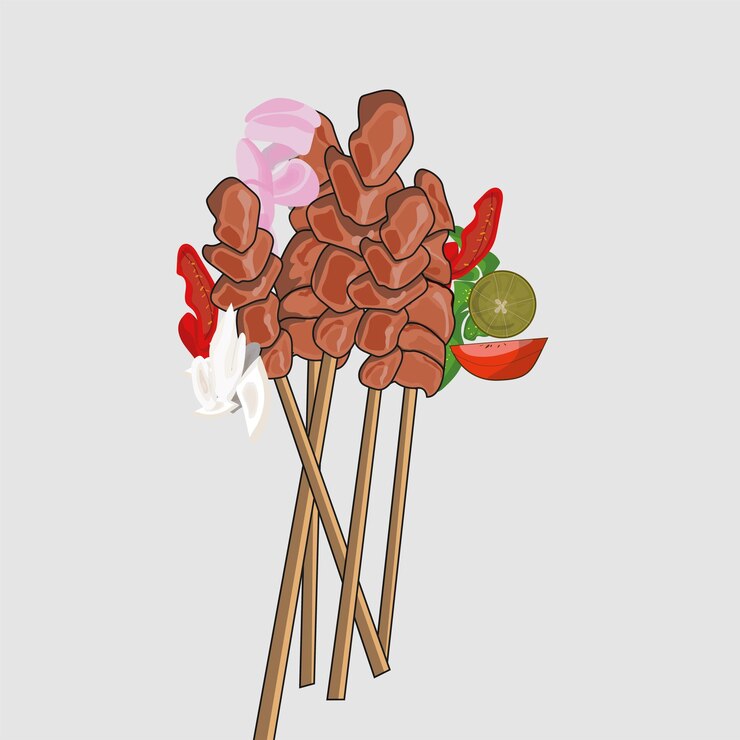 Vector saté maranggi kip of rundvlees aziatisch eten verzadig traditionele aziatische gerechten