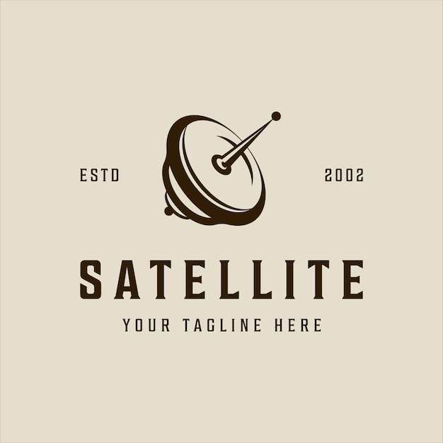 Satelliet logo vintage vector illustratie sjabloon pictogram grafisch ontwerp radar en antenne communicatie teken of symbool voor ruimtetechnologie digitaal