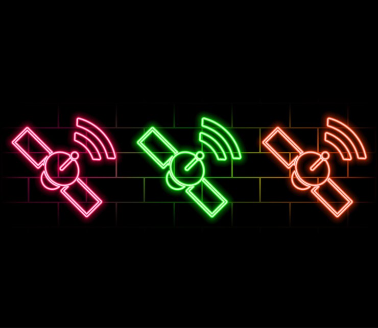 Vector satellite blue neon vector icon transparent background blue neon vector icon