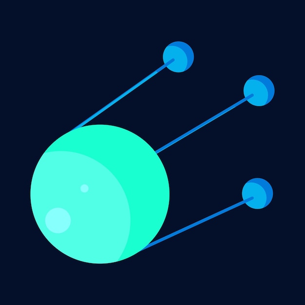 어두운 배경에 고립 된 만화 스타일의 위성 아이콘