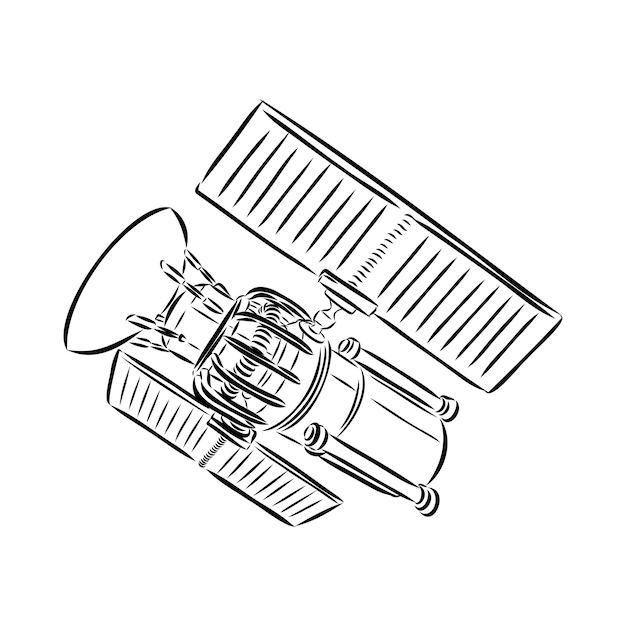 Satellite with dish antenna doodle style space satellite vector