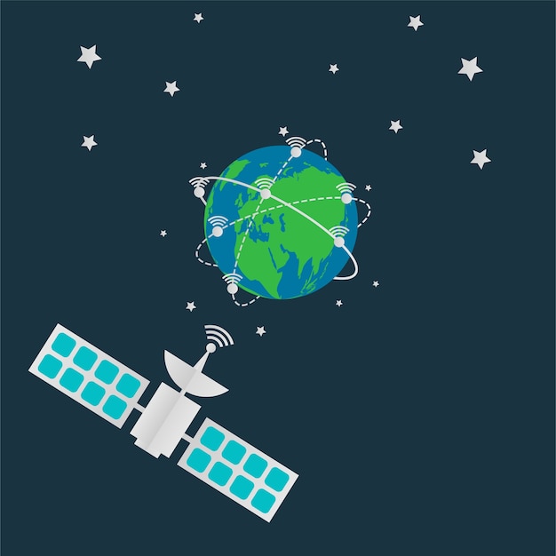 Satellites in orbit earth antenna spin around the world.