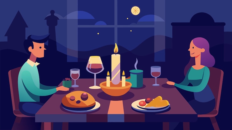 Vector the satisfaction of sitting down to a candlelit dinner after a long day treating yourself to a night