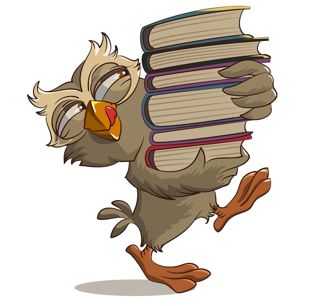 Vector satisfied owl carries books