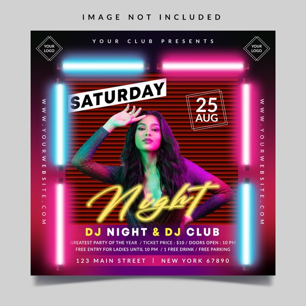 Vector saturday night flyer template with glowing lights