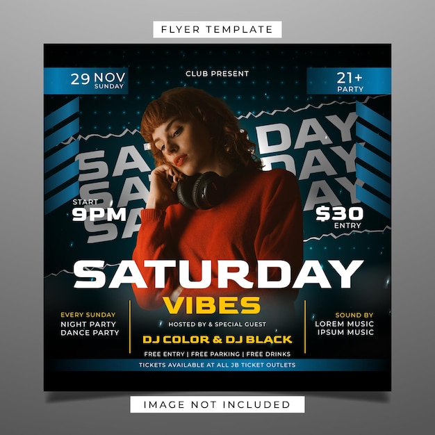 Vector saturday party night club flyer template