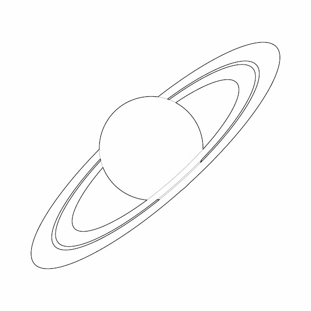 白い背景にアウトラインスタイルの土星の惑星アイコン