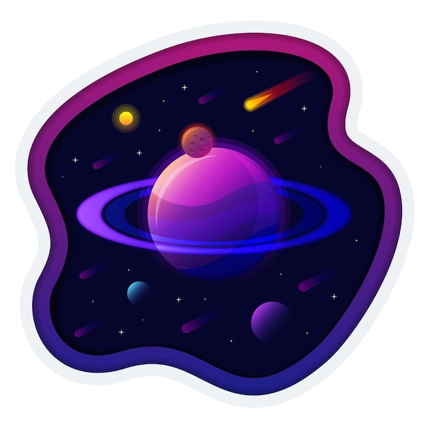 Vector saturn planet solar system with stars. futuristic space background. abstract universe with big ultraviolet planet vector illustration.