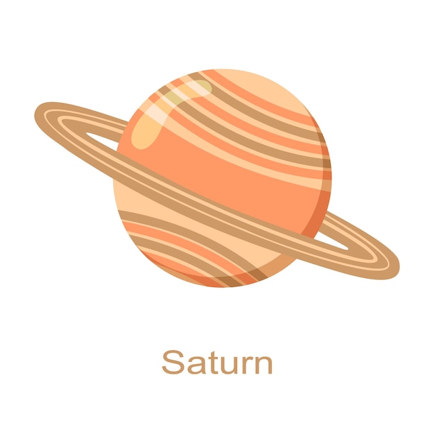 Saturn planet with rings icon with name Universe element of Solar system