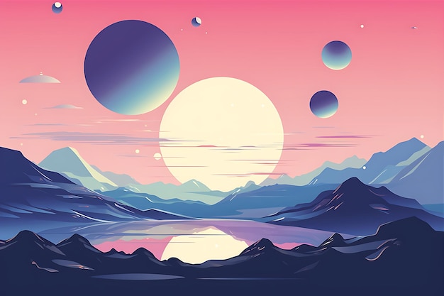 Vector saturn and venus planets on mountain