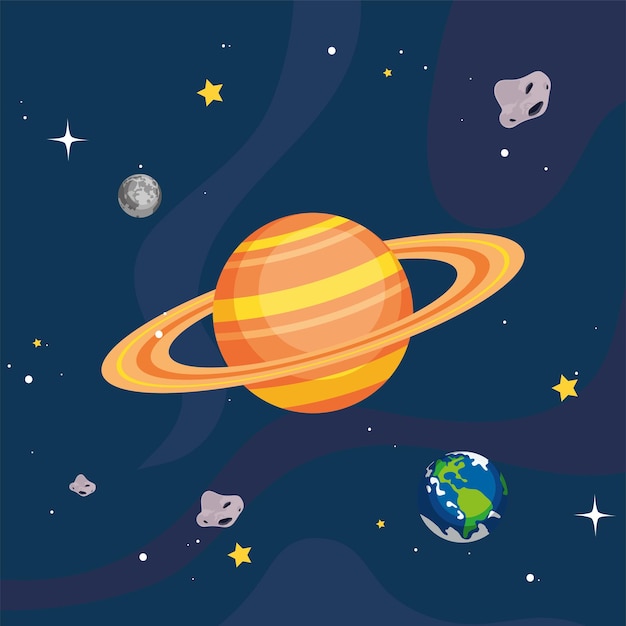 Saturnus en planeten in de heelalruimte