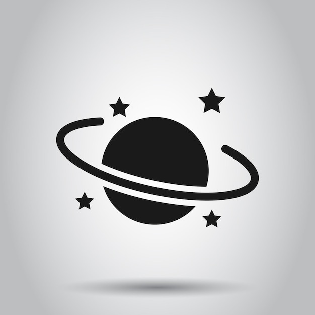 Saturnus icoon in platte stijl Planeet vector illustratie op geïsoleerde achtergrond Galaxy ruimte business concept