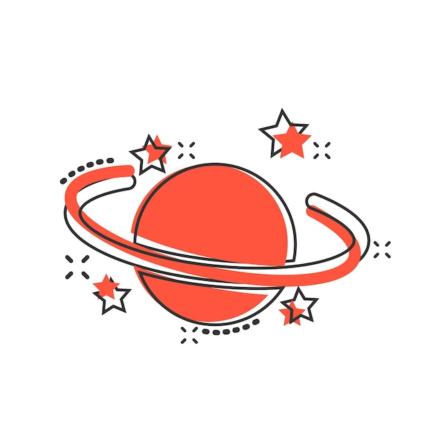 Saturnus pictogram in komische stijl Planeet vector cartoon illustratie op witte geïsoleerde achtergrond Galaxy ruimte bedrijfsconcept splash effect