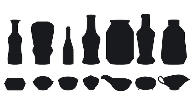 Sauce packaging bottles silhouettes premium vector template