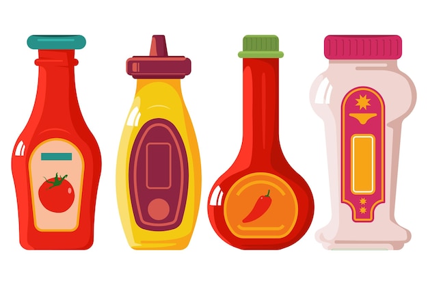 Vector sauces in bottles vector cartoon set