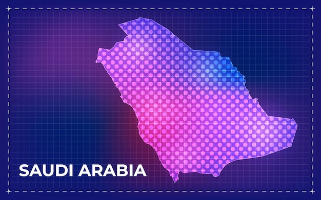 輝くドットとテクノロジーの背景を持つサウジアラビアのデジタル地図