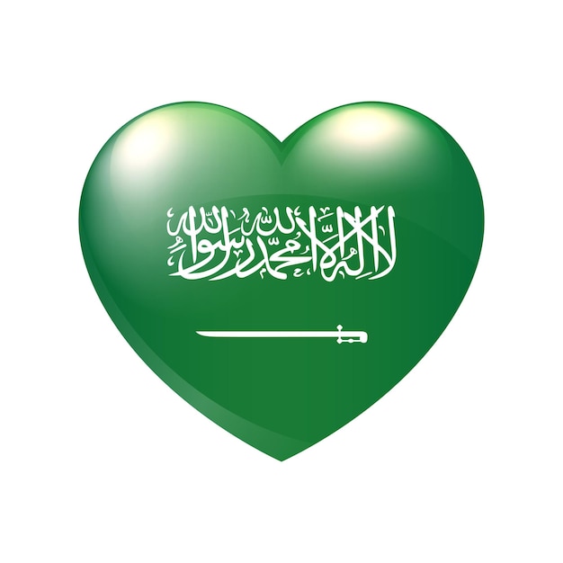 Saudi Arabia flag in heart. Vector emblem icon. Country love symbol. Isolated illustration eps10