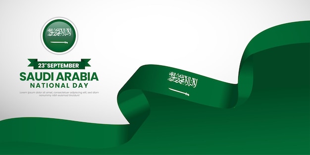 saudi arabia independence day waving ribbon flag copy space background