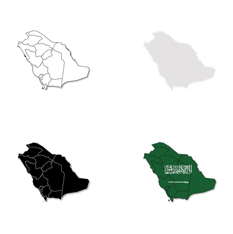 Saudi Arabia line dotted black colorful and country color map vector