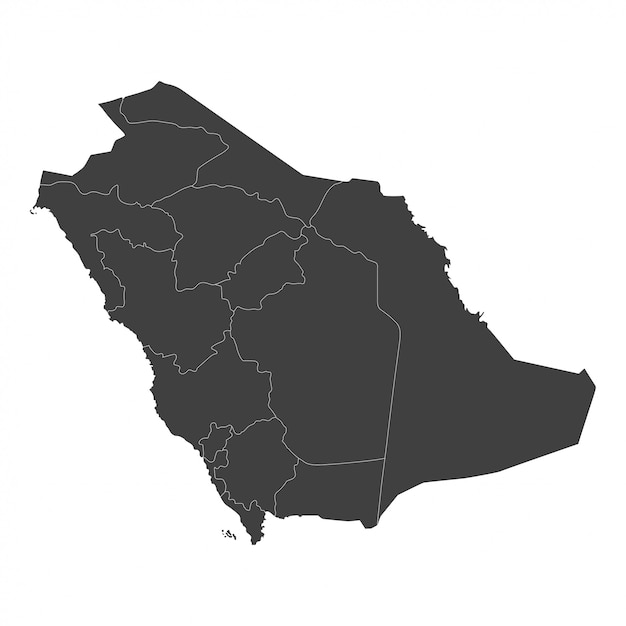 Карта Саудовской Аравии с выделенными регионами в черном цвете на белом